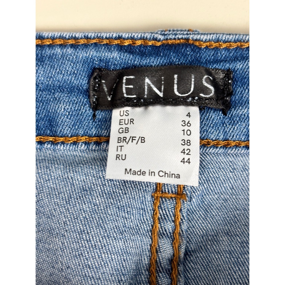 Venus Floral Embroidered Rose Skinny Jeans Medium Wash Raw Hem Size 4 - Picture 12 of 13